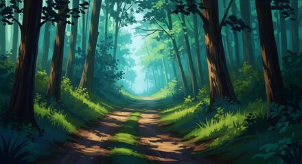 Fototapeta premium Serene Forest Path Sunlight.