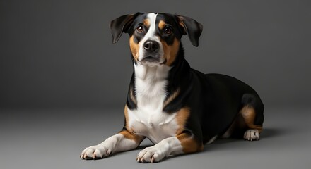 Dog Sitting Elegantly in Professional White Studio Setting