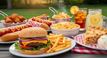 Fresh burger set meal with golden fries and salad