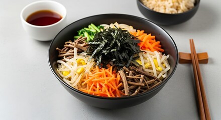 Healthy Korean Bibimbap Rice Bowl Served With Chili Paste