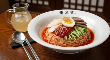 Korean Cold Noodle Dish Bibim Naengmyeon Served Fresh