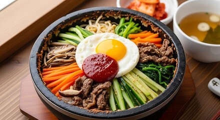 Korean Food Bibimbap Rice Dish With Assorted Vegetables