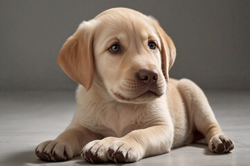 Labrador Retriever Puppy Sitting Calmly on Clean Studio Floor