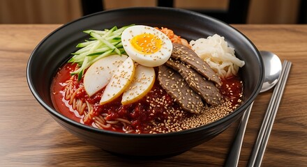 Korean Traditional Food Bibim Naengmyeon With Fresh Vegetables