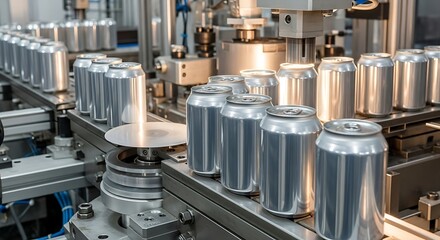 Manufacturing process of canned soda drinks in large factory