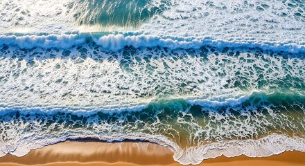 Ocean Waves Breaking On Shore Captured By Aerial Drone