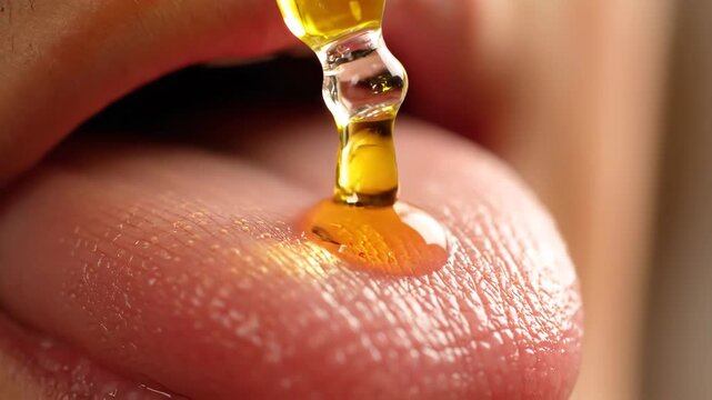 Oil Dropper Applying Liquid on Tongue During Daytime, Close up View