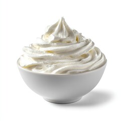 Whipped cream in a white bowl, isolated on white