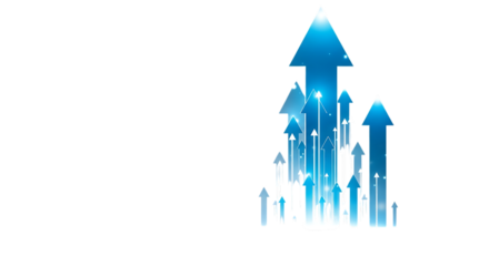 Blue arrows pointing upwards isolated on transparent background