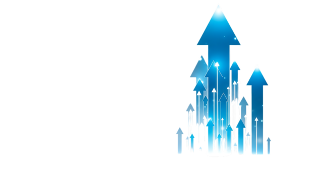 Blue arrows pointing upwards isolated on transparent background