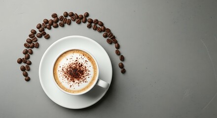 Fototapeta premium White Coffee Cup with Latte Art on Gray Background.