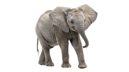 Young elephant walking gracefully isolated on transparent background