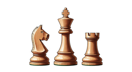 Fototapeta premium Wooden chess pieces knight king and rook isolated on transparent background