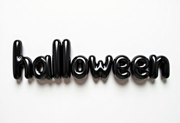 black glossy balloon letters spelling halloween isolated on white background festive holiday decoration spooky celebration text design for halloween party invitation seasonal greeting or poster