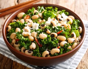 Hearty kale salad with black-eyed peas and feta