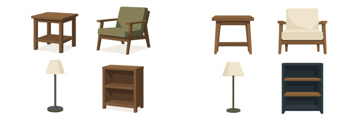 Modern furniture and lighting elements for interior design