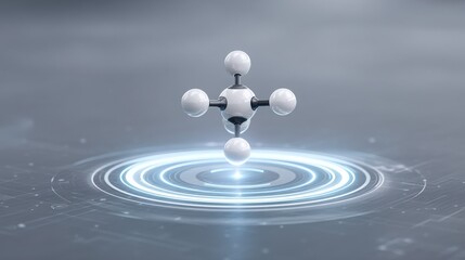 A futuristic molecular structure appears to hover above a digital background, symbolizing advanced technology and scientific innovation.