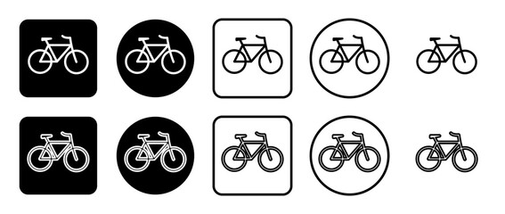 Icon set of bicycle symbol. Filled, outline, black and white icons set, flat style.  Illustration on transparent background