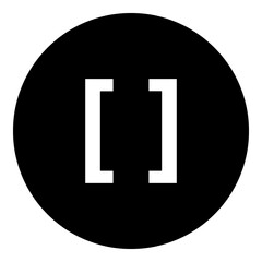 A square brackets symbol in the center. Isolated white symbol in black circle. Illustration on transparent background