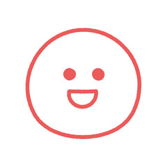 口を開け笑っている顔の手書きの赤い絵文字 - シンプルでかわいい楽しそうな笑顔の線画イラスト