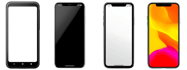 Set of Modern Smartphone Mockups, isolated on a transparent background.