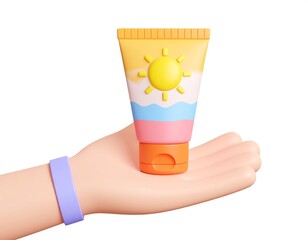 Cartoon hand holding a tube of sunblock