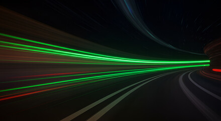 Abstract futuristic highway tunnel with light trails in long exposure shot