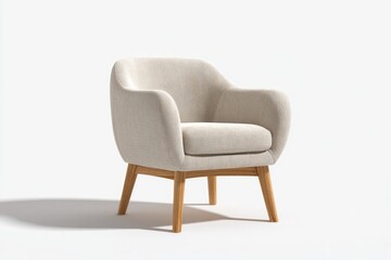 Cream-colored upholstered armchair with light wood legs