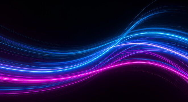 Abstract Glowing Neon Lines on a Dark Background with Vibrant Blue and Pink Hue