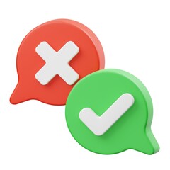 Fototapeta premium 3D Chat Bubble with Check and Cross Icons – Decision Making Symbol