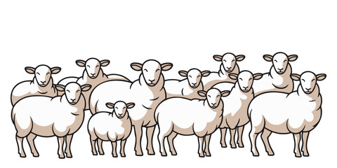 Sheep on a white background. Vector illustration of a flock of sheep.