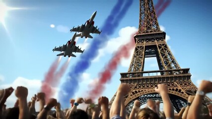 Eiffel Tower Flyover Celebration with French Colors