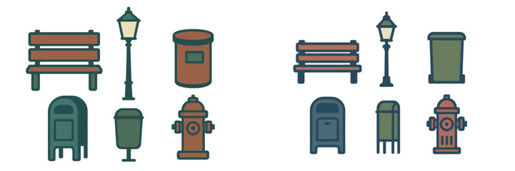 Urban Street Furniture and Utility Icons Set