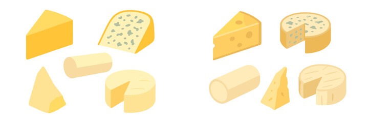 Assortment of Cheese Slices and Wheels in Isometric View