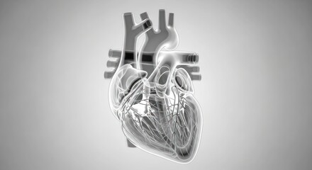 3D anatomical model of a human heart, transparent view