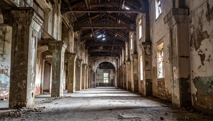 Abandoned factory hall interior
