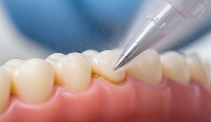  Oral hygiene: Air flow teeth cleaning process. Dental 3D illustration 