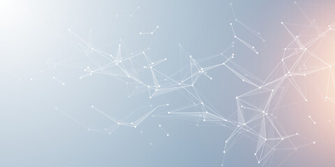 Abstract tech network connection dots. Digital technology and big data analysis background. White background with plexus lines. Geometric background with abstract mesh