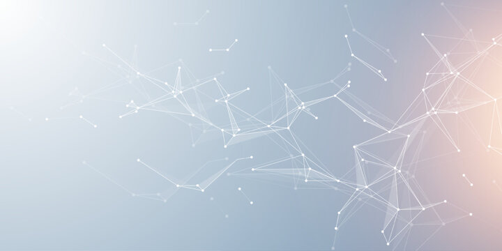 Abstract tech network connection dots. Digital technology and big data analysis background. White background with plexus lines. Geometric background with abstract mesh