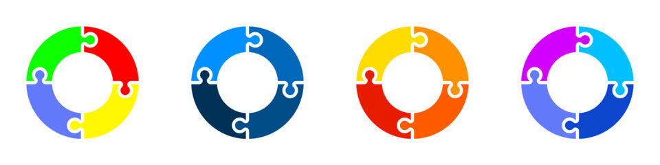Jigsaw puzzle circles with 4 elements set