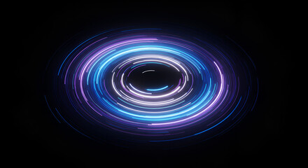 Abstract luminous spiral of energy trails on a black background with soft blur