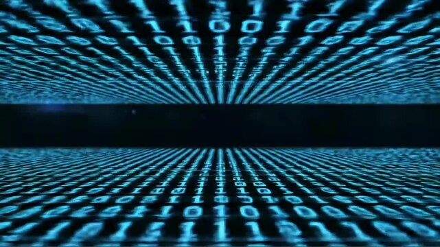 blue binary code data stream technology background