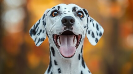 Happy Dalmatian Dog Portrait in Autumnal Park