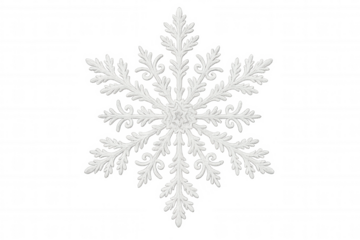 Delicate white embroidered snowflake pattern highlighting winter holiday elegance against transparent background