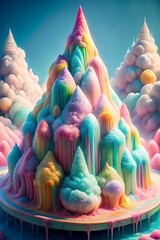 colorful fantasy landscape with vibrant rainbow mountains and clouds