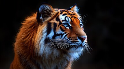 Majestic Tiger Profile, Dark Background, Wildlife Portrait
