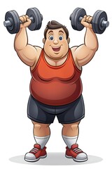 a cartoon character lifting weights with a big smile