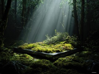 Sunlit Moss Garden Bed in Dark Forest
