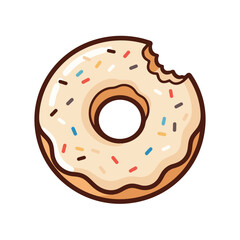 Bitten white donut with sprinkles isolated on a clean white background, sweet dessert concept illustration.