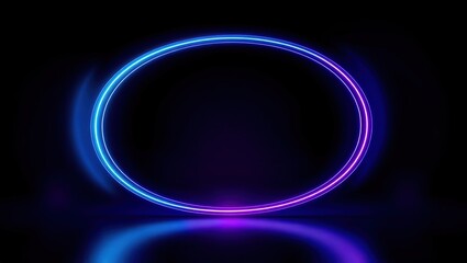 Obraz premium A glowing oval frame with a blue and purple gradient against a dark background with a reflective surface